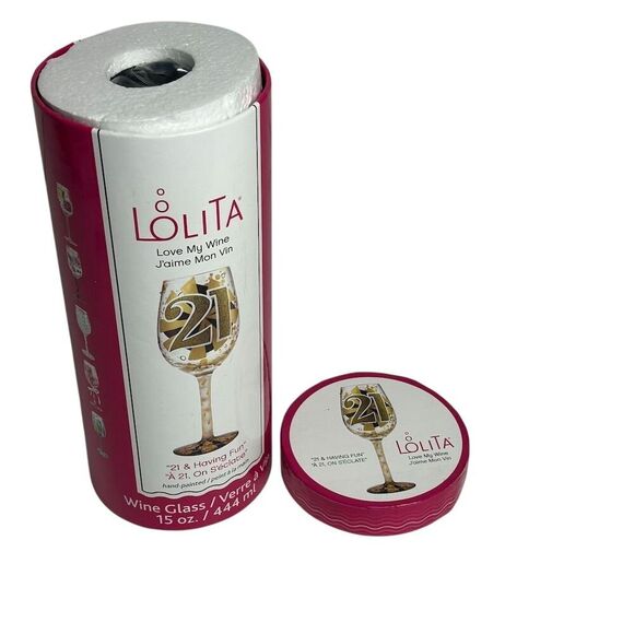 Lolita "21 & Having Fun" Hand-Painted Wine Glass 15 oz Birthday Gift - Picture 11 of 13